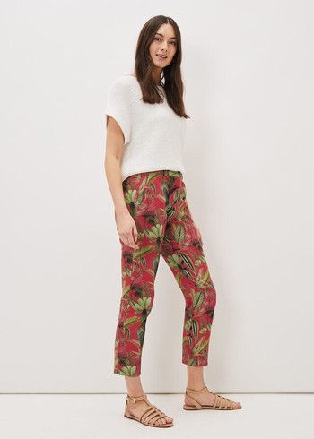 Phase Eight Desta Tropical Print Trousers Pink USA | 7290148-DW